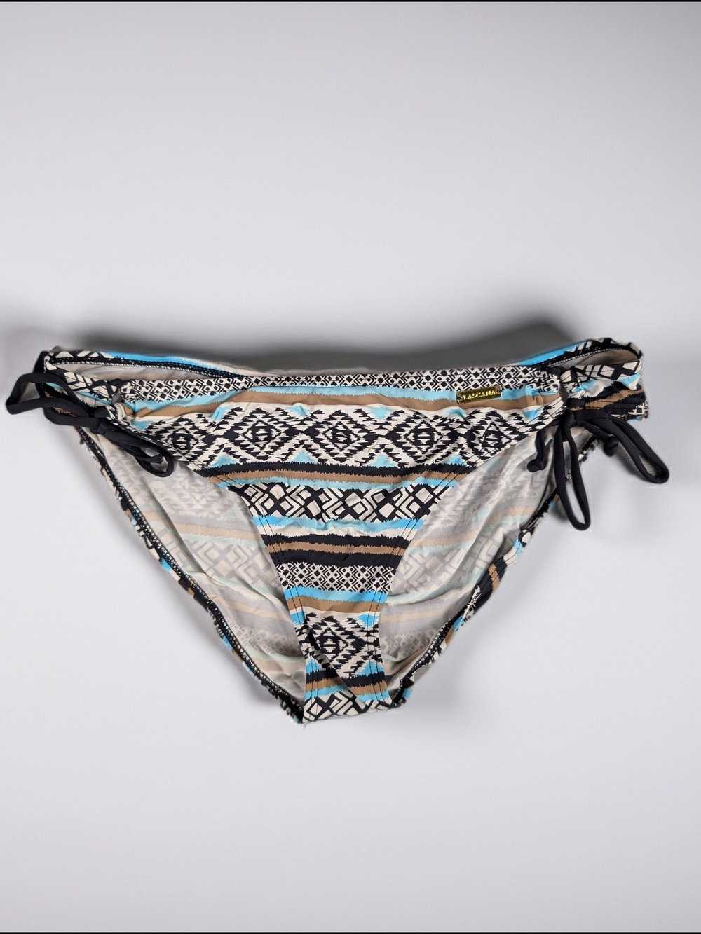 LASCANA Geometric Side Tie Bikini Bottom Black Blue Beige White Womens Size L